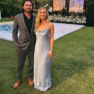 Show Me Your Mumu Tuscany Maxi in Steel Blue Luxe Satin size Small